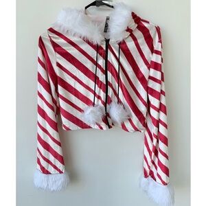 Spencer’s Workshop Ladies Cropped Candy Cane Red and White Zip Up size medium